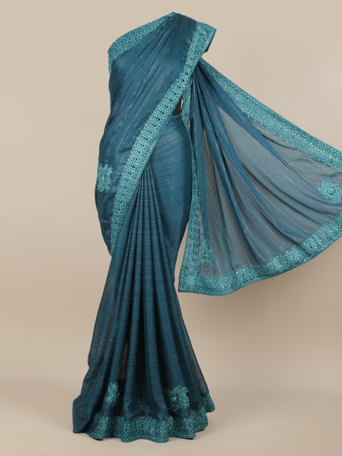 

Pothys Blue Striped Poly Chiffon Saree