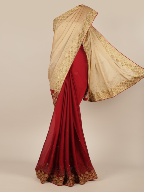 

Pothys Gold-Toned & Maroon Poly Chiffon Colourblocked Saree
