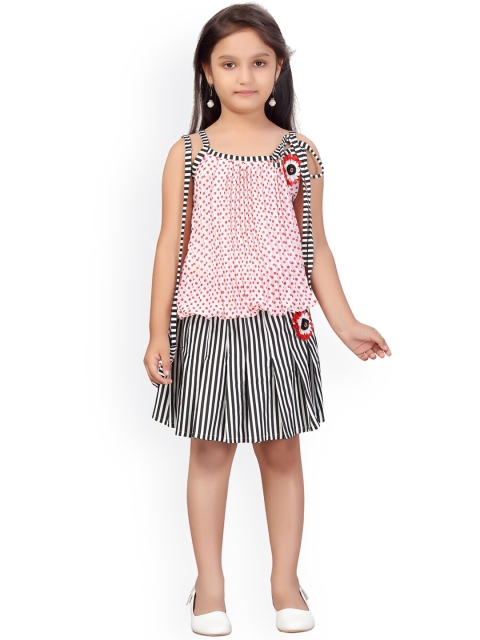 Aarika Girls Black & Pink Printed Top with Skirt & Sling Bag
