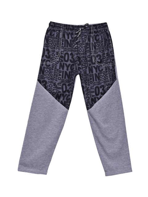 

SWEET ANGEL Boys Grey Melange & Black Printed Straight-Fit Track Pants