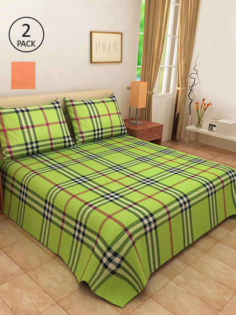

KLOTTHE Set of 2 Woven-Design Double King Bed Covers With 4 Pillow Covers, Green