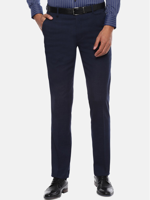 

Van Heusen Men Navy Blue Slim Fit Solid Formal Trousers