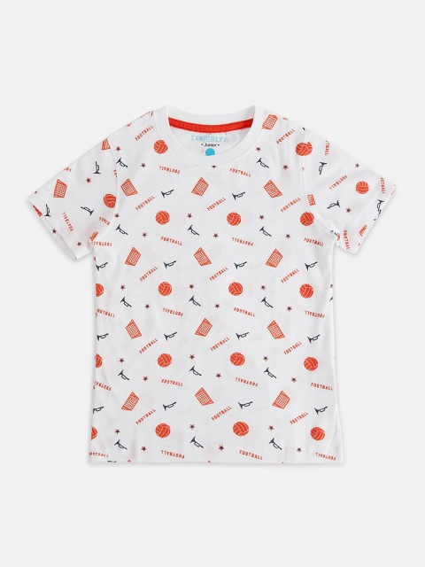 

Pantaloons Junior Boys White Printed Polo Collar Pure Cotton T-shirt