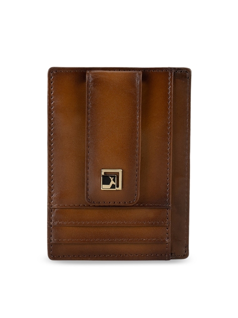

Da Milano Men Tan Brown Textured Leather Money Clip