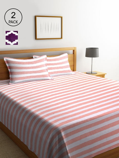 

KLOTTHE Set Of 2 Striped Double King Bed Covers with 4 Pillow Covers, Purple