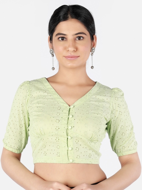 

Llajja Women Lime-Green Embroidered Sustainable Saree Blouse