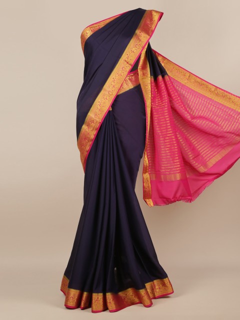 

Pothys Navy Blue Solid Poly Georgette Saree
