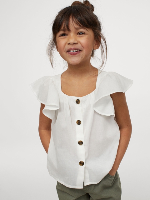 

H&M Girls White Solid Cotton-Blend Blouse