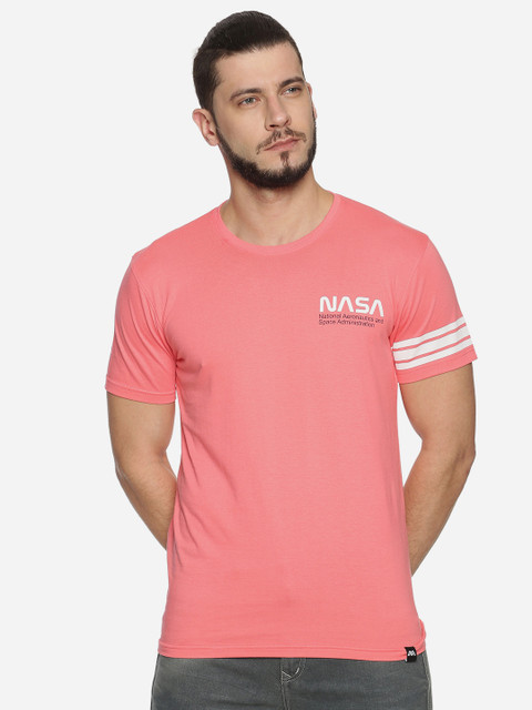 

MASH UNLIMITED Men Pink Printed Round Neck T-shirt