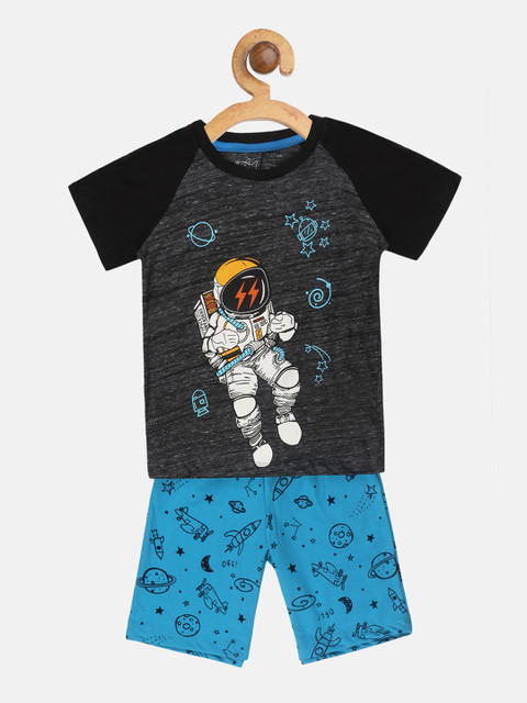 

Lazy Shark Boys Charcoal Grey & Black Printed T-shirt with Shorts