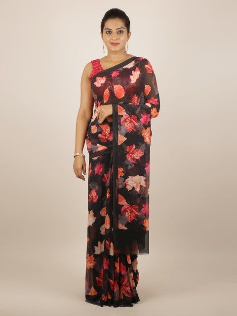 

Pothys Black & Red Poly Georgette Printed Saree