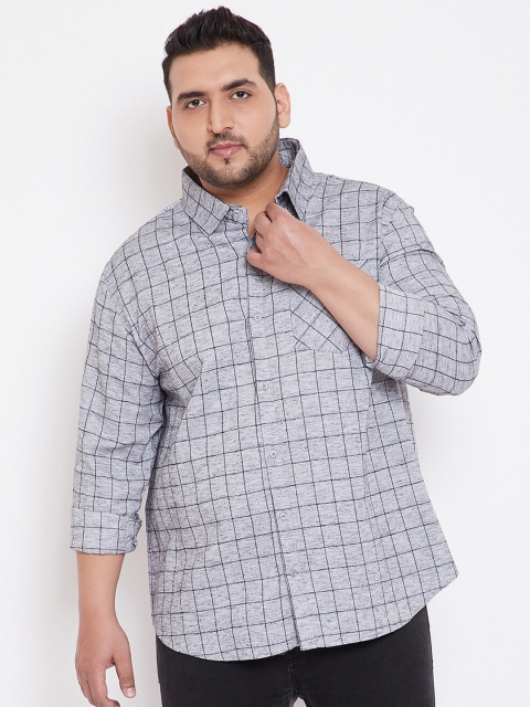 

Instafab Plus Men Grey Regular Fit Checked Casual Shirt