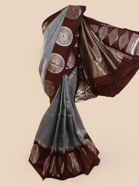 

Pothys Grey & Brown Pure Silk Woven Design Kanjeevaram Saree