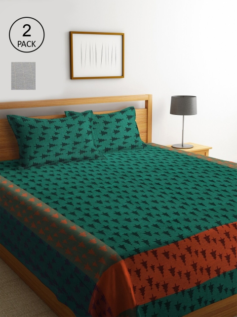 

KLOTTHE Set of 2 Geometric Double King Bed Covers with 4 Pillow Covers, Green