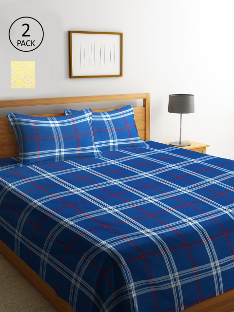 

KLOTTHE Set Of 2 Woven-Design Double King Bed Covers With 4 Pillow Covers, Yellow