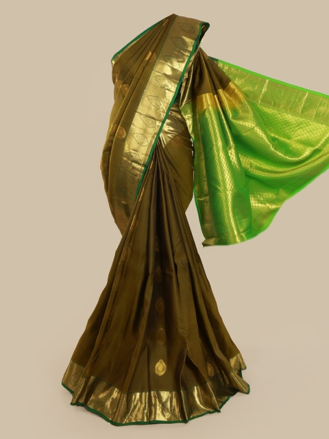 

Pothys Green & Gold-Toned Pure Silk Woven Design Kanjeevaram Saree