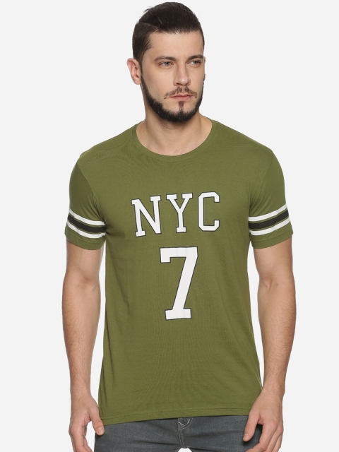 

MASH UNLIMITED Men Olive Green Printed Round Neck T-shirt