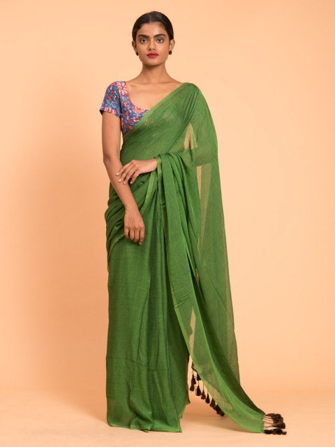 

Suta Green Solid Cotton Blend Saree