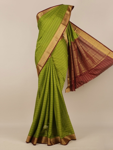 

Pothys Green Striped Poly Georgette Saree