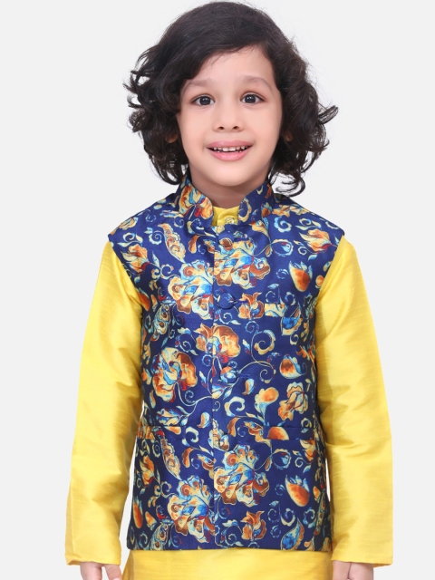 

LilPicks Boys Blue & Brown Digital Print Pure Silk Nehru Jacket