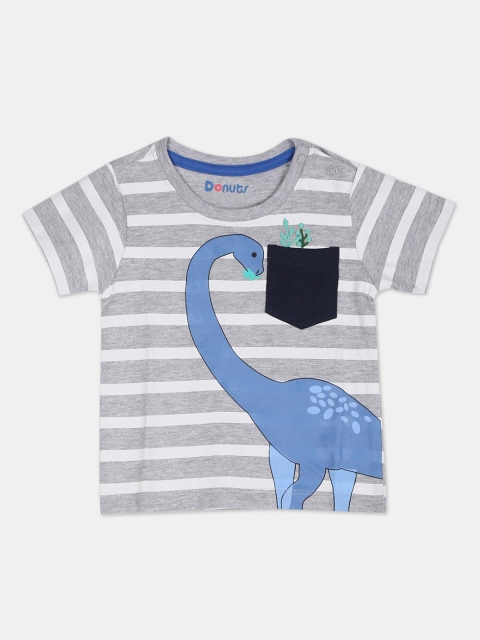 

Donuts Boys Grey Striped Round Neck T-shirt