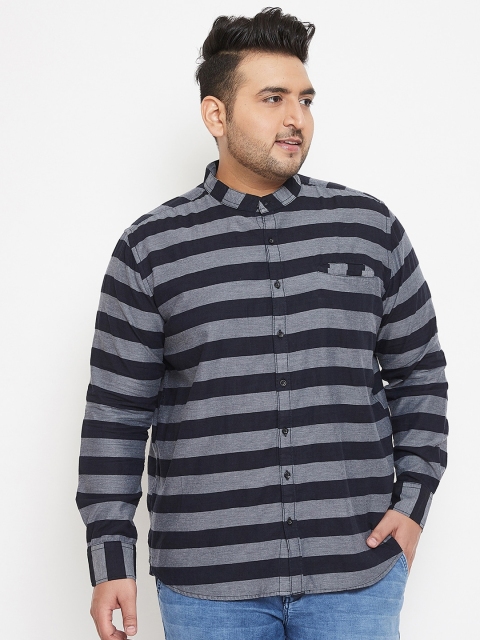 Instafab Plus Men Blue Regular Fit Striped Casual Shirt