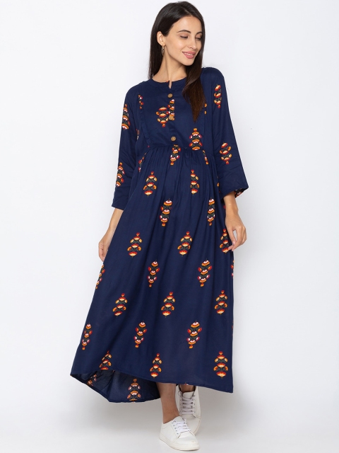 

MomToBe Women Navy Blue Printed Maternity & Feeding Maxi Dress