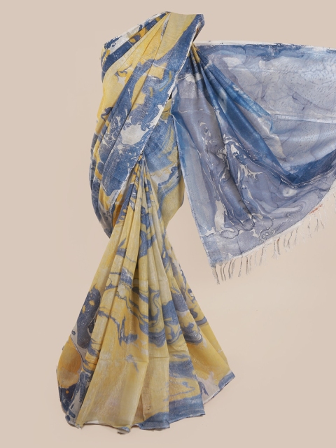 

Pothys Yellow Printed Linen Blend Saree