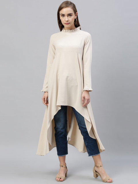 

Rareism Women Beige Solid High-low Longline Top