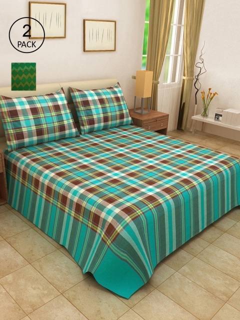 

KLOTTHE Set Of 2 Woven Design Double King Bed Covers With 4 Pillow Covers, Green