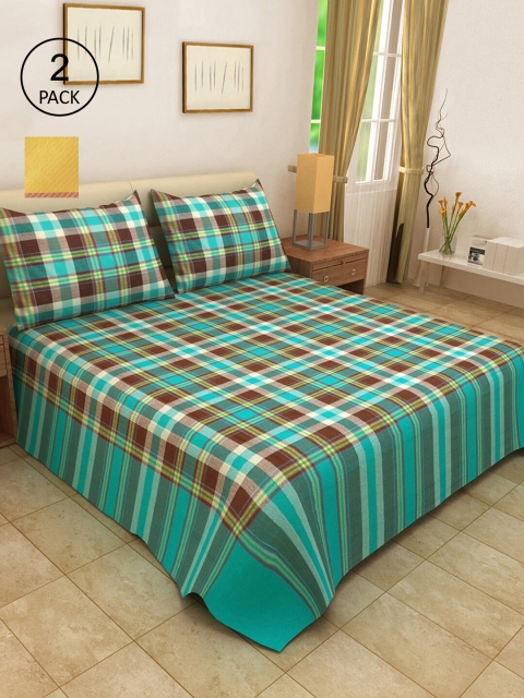 

KLOTTHE Set Of 2 Woven-Design Double King Bed Covers With 4 Pillow Covers, Green
