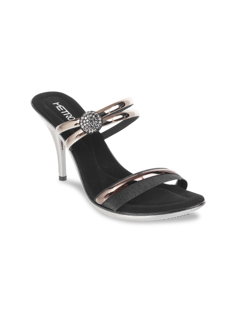 

Metro Women Black & Gold-Toned Embellished Slim Heels