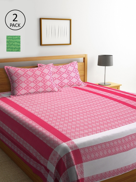 

KLOTTHE Set Of 2 Woven Design Double King Bed Covers With 4 Pillow Covers, Green