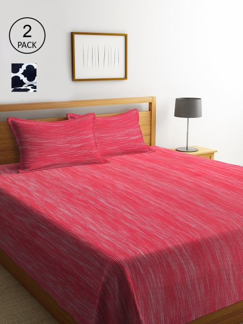 

KLOTTHE Set Of 2 Striped Double King Bed Covers with 4 Pillow Covers, Blue