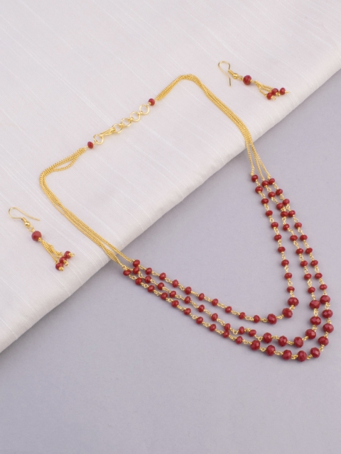 

Alankruthi Gold-Plated & Red Beaded Handcrafted Jewellery Set