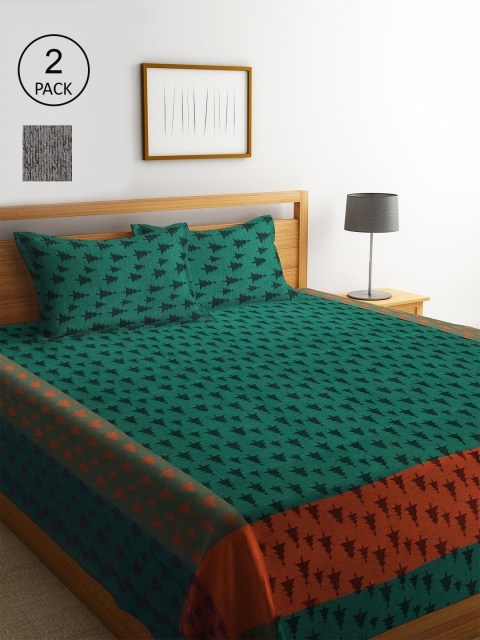 

KLOTTHE Set Of 2 Floral Double King Bed Covers with 4 Pillow Covers, Green