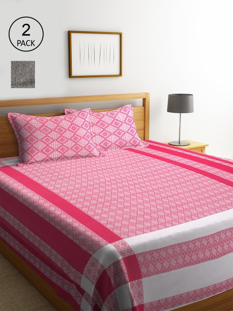 

KLOTTHE Set Of 2 Solid Double King Bed Covers With 4 Pillow Covers, Pink