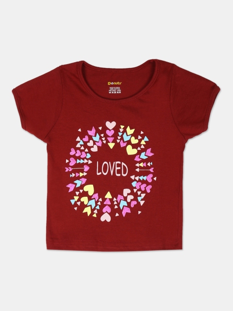 

Donuts Girls Maroon Printed Round Neck Cotton T-shirt
