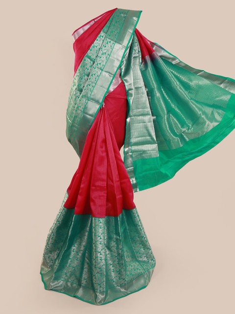 

Pothys Red & Green Pure Silk Woven Design Kanjeevaram Saree