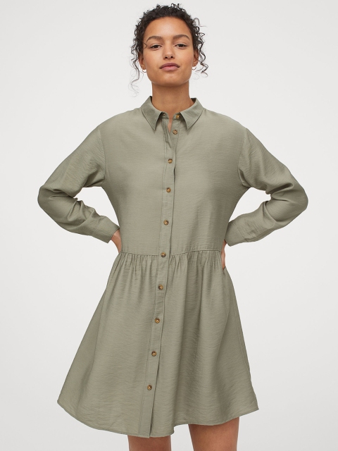 

H&M Women Olive Green Solid Shirt dress