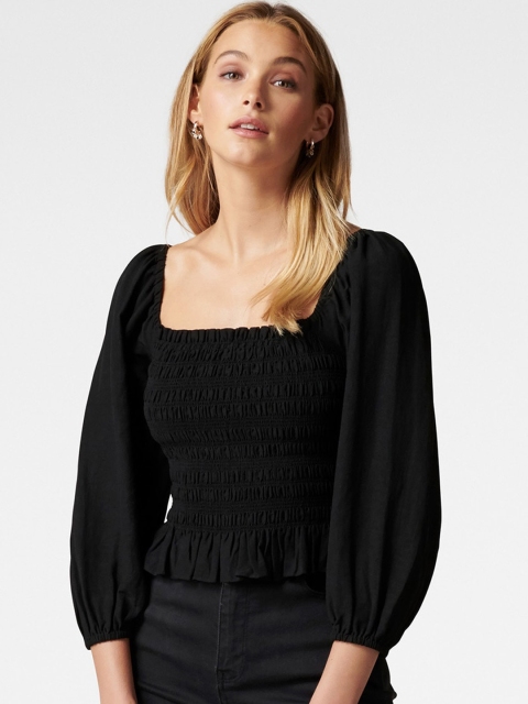 

Forever New Black Smocked Fitted Top