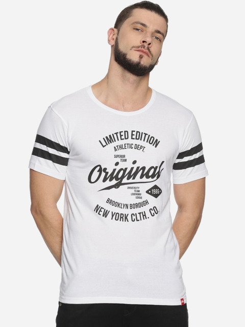 

MASH UNLIMITED Men White Printed Round Neck T-shirt
