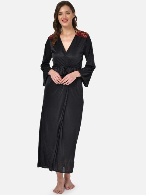 

Klamotten Women Black Solid Two Piece Robe