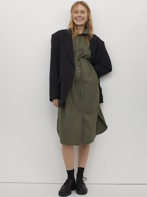 

H&M Women Green Solid Mama Shirt dress