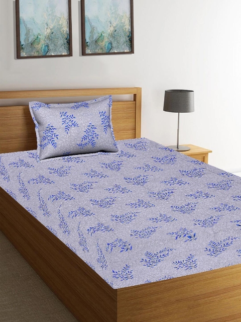 

Tistabene Grey & Blue Floral 180 TC Cotton 1 Single Bedsheet with 1 Pillow Covers