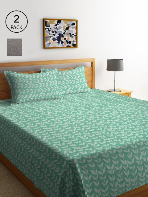 

KLOTTHE Set Of 2 Woven Design Double King Bed Covers with 4 Pillow Covers, Grey