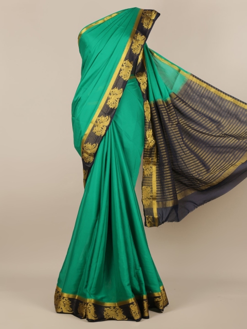 

Pothys Green Solid Poly Georgette Saree