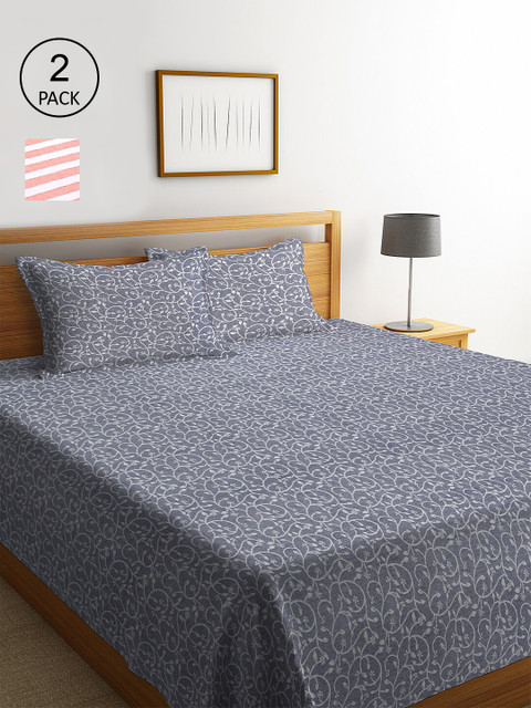 

KLOTTHE Set Of 2 Striped Double King Bed Covers With 4 Pillow Covers, Grey
