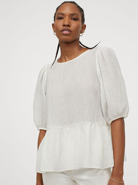 

H&M Women White Solid Peplum Blouse