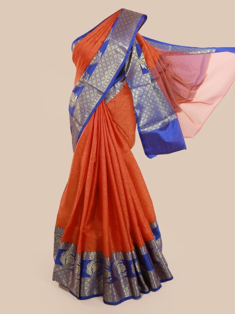 

Pothys Orange & Navy Blue Cotton Blend Woven Design Saree